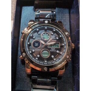 Stauer Quartz Digital Analog Black Rose Gold Tone Mens Wristwatch w/Box‎ Chrono